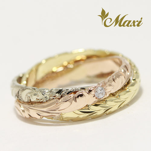 [14K Gold] 3mm Width Triple Ring with Diamond*Made-to-order*TRDSP　14金　３mm　ダイヤモンド　３連リング