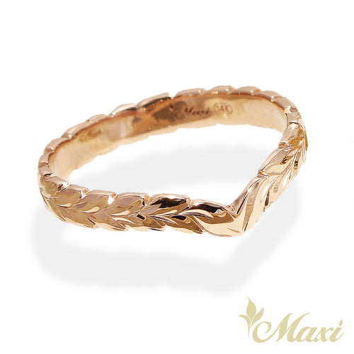[14K Gold] 3mm Kohola Whale Tail Ring-Hand Engraved Hawaiian Maile Design*Made to Order*(TRD)