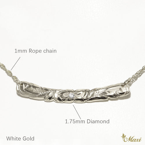 [14K Gold] 32mm x 4mm Horizontal Bar Necklace-Rope Chain-Diamond*Made to order*(TRDSP)　14金　ネックレス　ペンダント　オーダーメイド