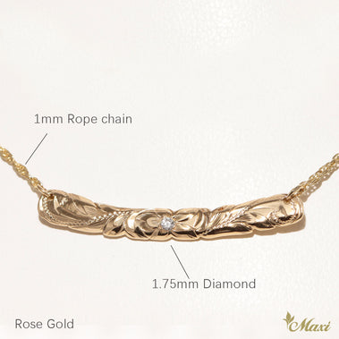 14K Gold] 32mm x 4mm Horizontal Bar Necklace-Rope Chain-Diamond 