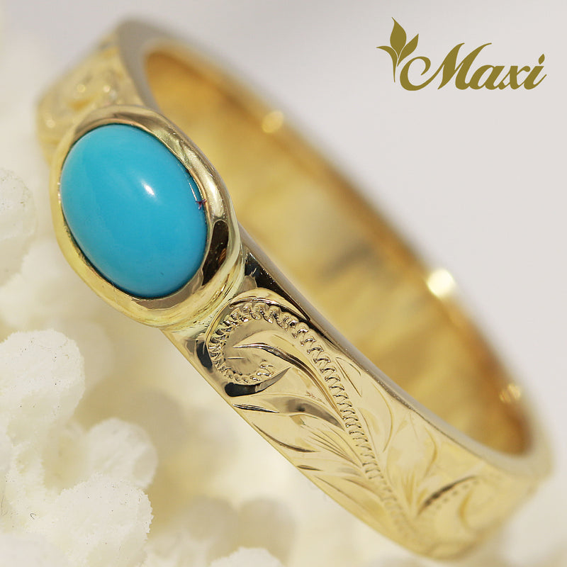 [14K Gold] 4mm Flat Turquoise Ring *Made to Order*TRDSP　14金　ターコイズ　リング　オーダーメイド　カスタムオーダー