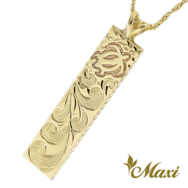 14K/18K Gold] 6mm Bar Pendant-Honu&Scroll *Made-to-order 