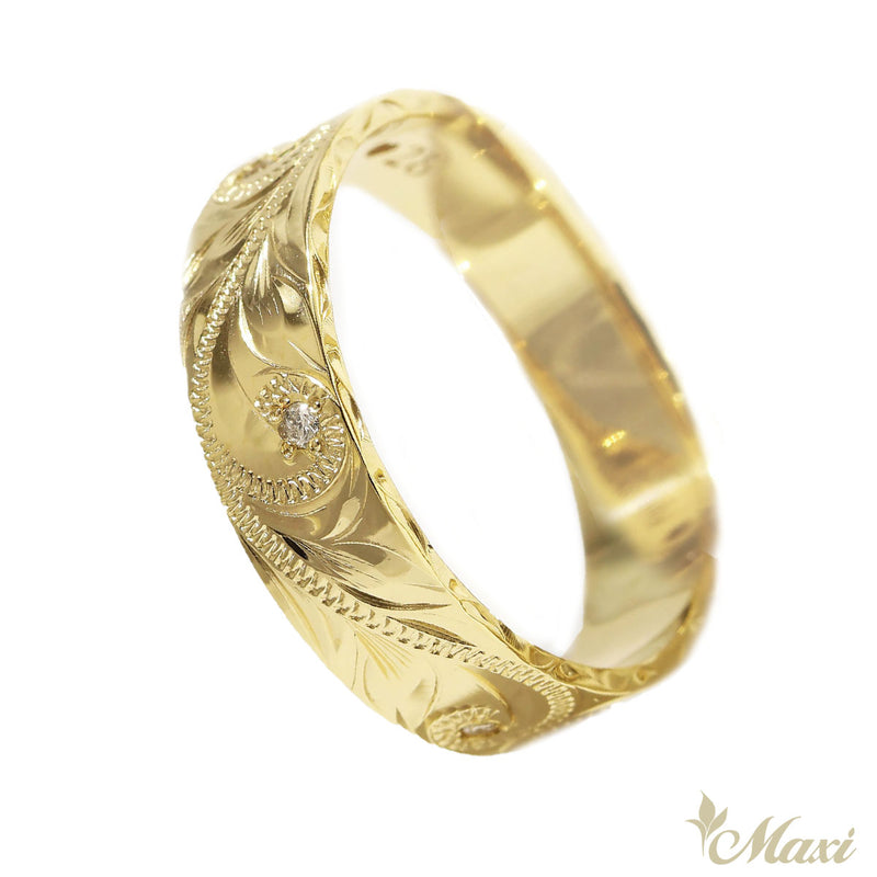 [14K Gold] Scroll Diamond 6mm Flat Ring *Made to order*