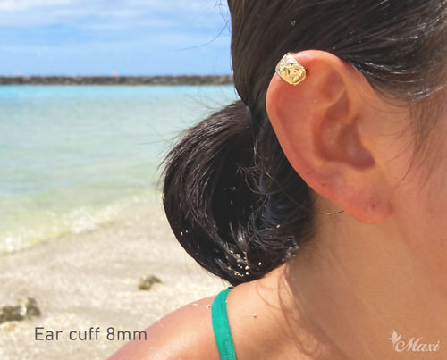 [14K/18K Gold] 8mm Ear Cuff with Hand Engraved Hawaiian Design (E0196)