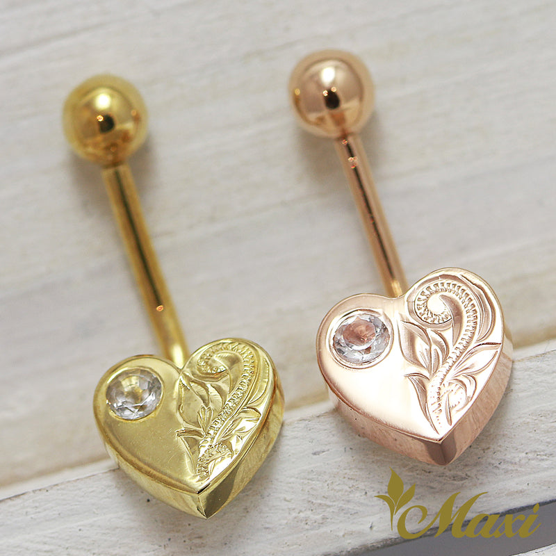 [14K Gold] Heart Body Piercing with Crystal Stone *Made-to-order*(A0251)