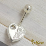 [Silver 925] -Heart Body Piercing with Crystal Stone/ Hand Engraved Traditional Hawaiian Design*Made-to-order*(A0251)