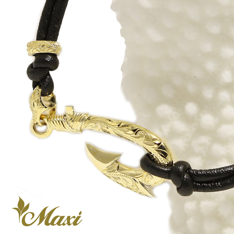 14K Gold] Fish Hook Leather Bracelet *Made to Order* (B0309) – Maxi  Hawaiian Jewelry マキシ ハワイアンジュエリー ハワイ本店