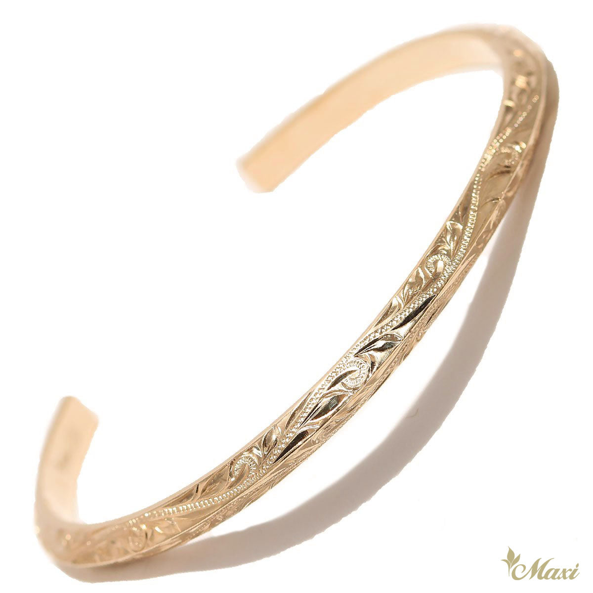 14K Yellow Gold] 4mm Width Angled Open Bangle Bracelet*Made-to