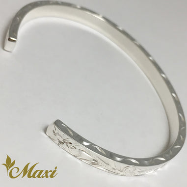 【まとめ／CHTY】FLAT BANGLE by Silver 925 4mm Flat Bangle Bracelet-Old English Pattern [Silver 925] – Maxi
