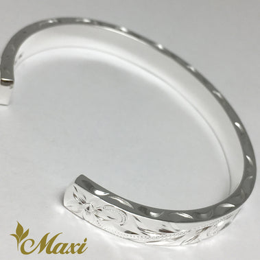 Silver 925] 6mm Flat Bangle Bracelet -Old English Design