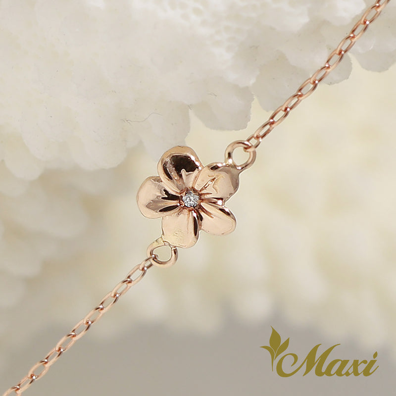 [14K Pink Gold] Hawaiian Plumeria Flower Bracelet with Diamond (B0556)