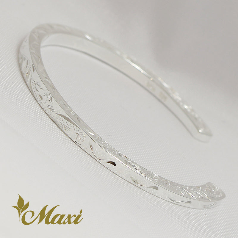 [Silver 925] 4mm Flat Wave Side Bangle Bracelet *Made-to-order* (B0577)