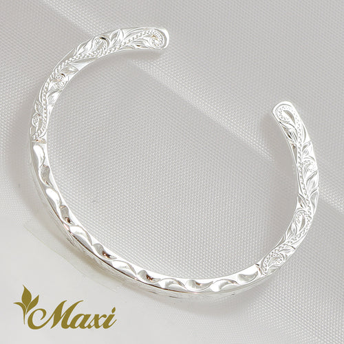 [Silver 925] 4mm Flat Bangle Bracelet Hand Engraved Traditional Hawaiian Design*Made-to-order* (B0577)