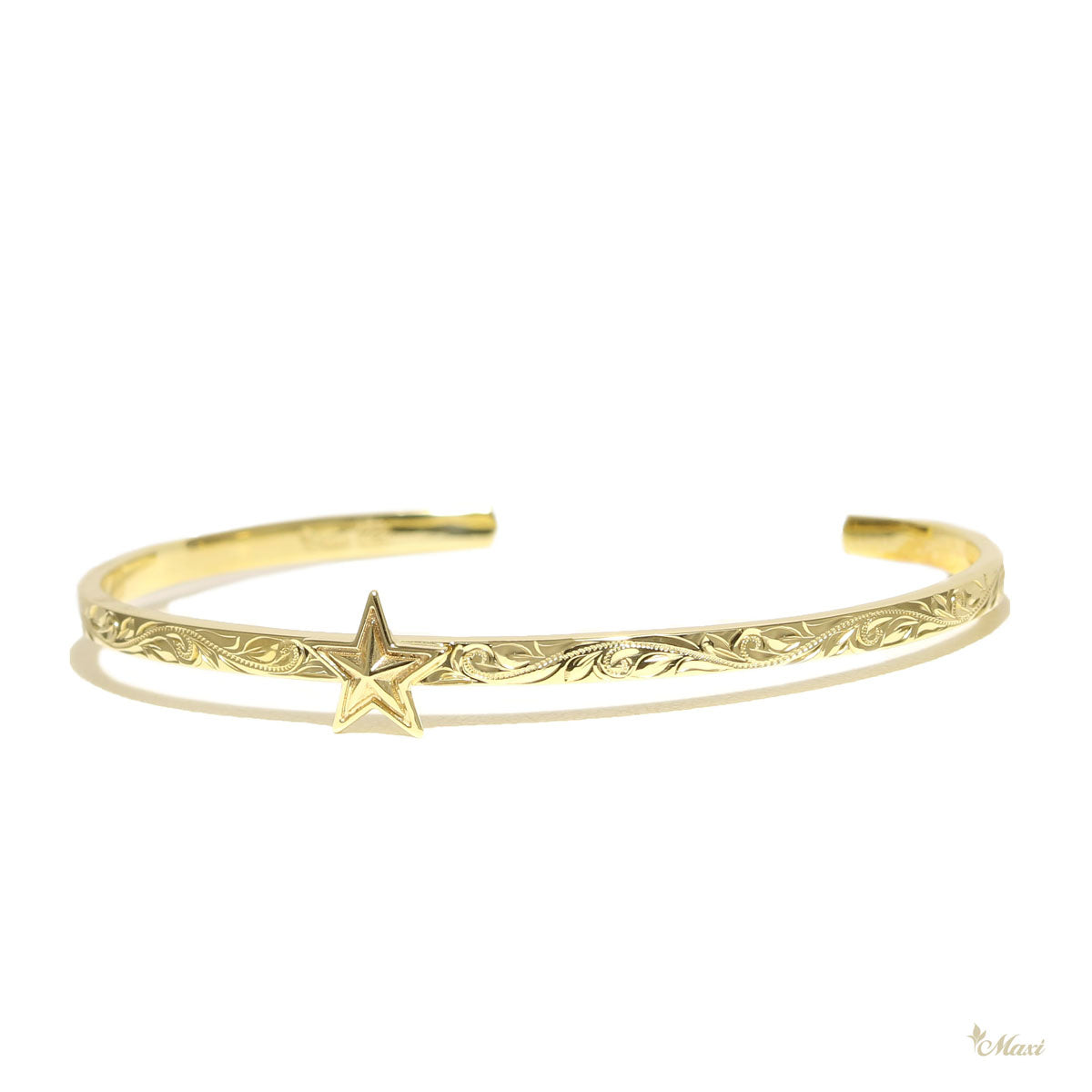 14K Yellow Gold] Star Open Bangle Bracelet-Hand Engraved Traditional – Maxi  Hawaiian Jewelry マキシ ハワイアンジュエリー ハワイ本店
