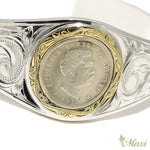 [Silver 925/14K Gold] Genuine Kalakaua Coin 25mm Bangle Bracelet (B0605/Genuine Coin/14K Frame) Made to Order