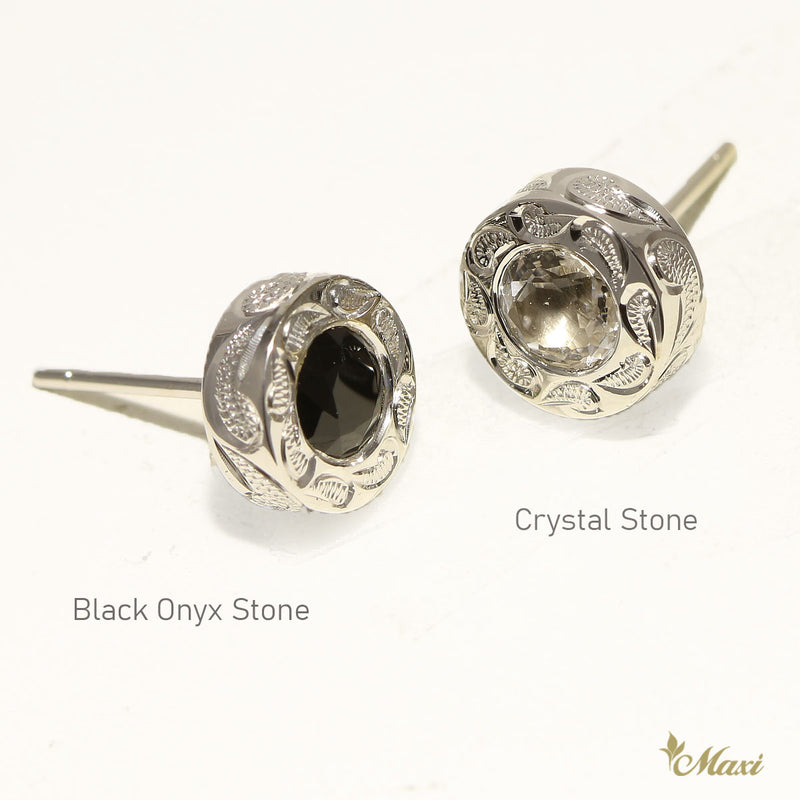 [Silver 925] Round Pierced Earring with Stone (E0026)