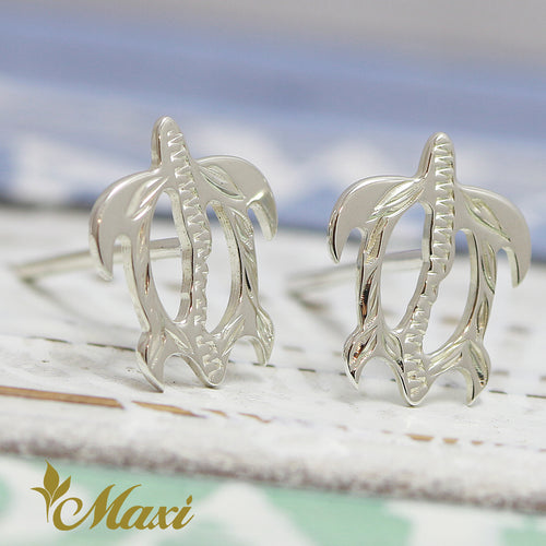 [Silver 925] Honu Pierced Earring-Hand Engraved Traditional Hawaiian Design*Made-to-order* (E0084)