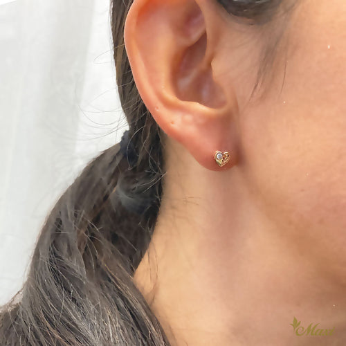[14K Gold] Round Diamond Heart Pierced Earring (E0135)