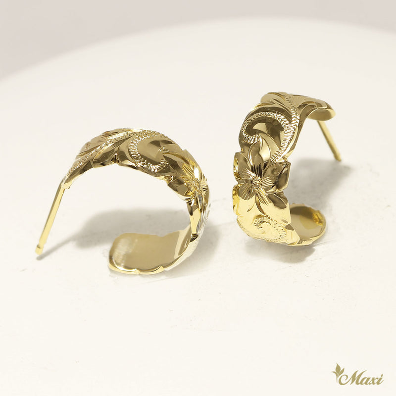 [14K Gold] 6mm Width Scallop Edged Hoop Pierced Earring *Made-to-order* (E0241 cutout)