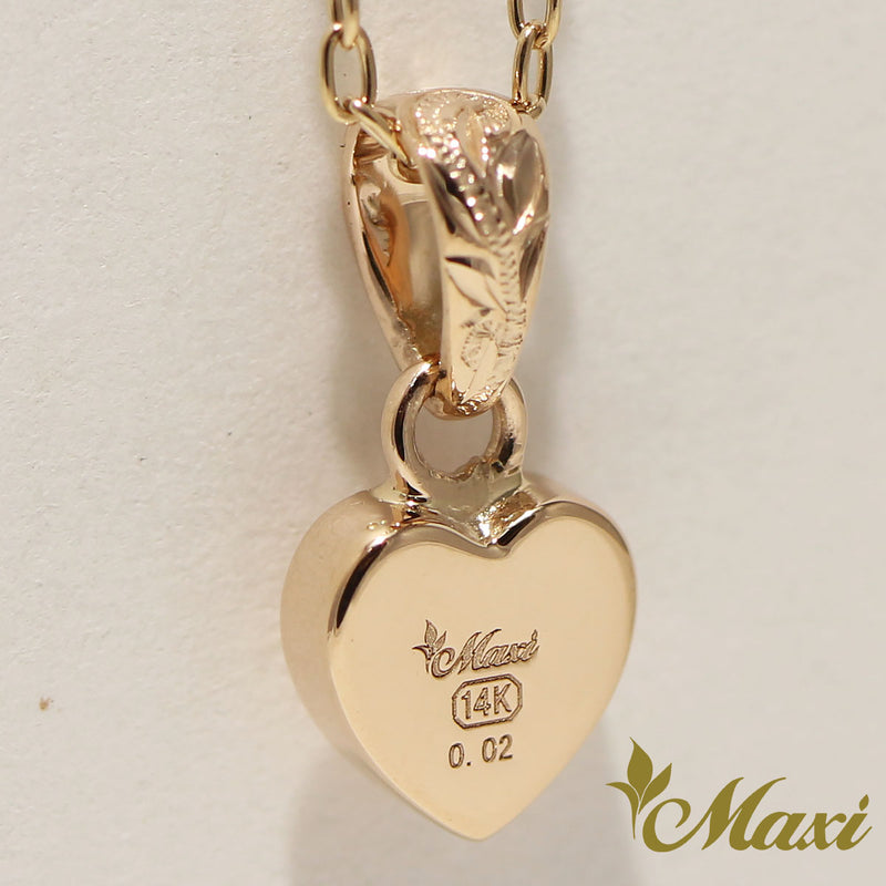 [14K Gold] Heart Pendant with Diamond-Hand Engraved Traditional Hawaiian Design*Made-to-order* (H0107)