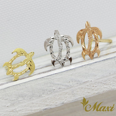 Honu_Hawaiian Sea Turtle Stud Pierced Earring [14K/18K Gold