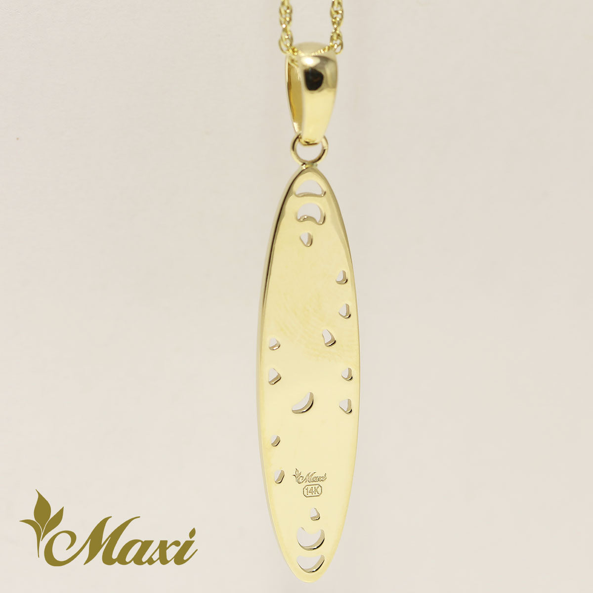 Surfboard Cut Out Work Pendant [14K Gold] – Maxi Hawaiian Jewelry