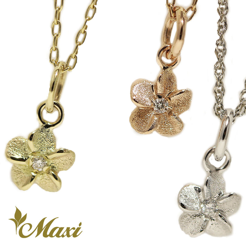 [14K Gold]Matte Plumeria Flower Pendant with Diamond*Made-to-order*(P E0215)