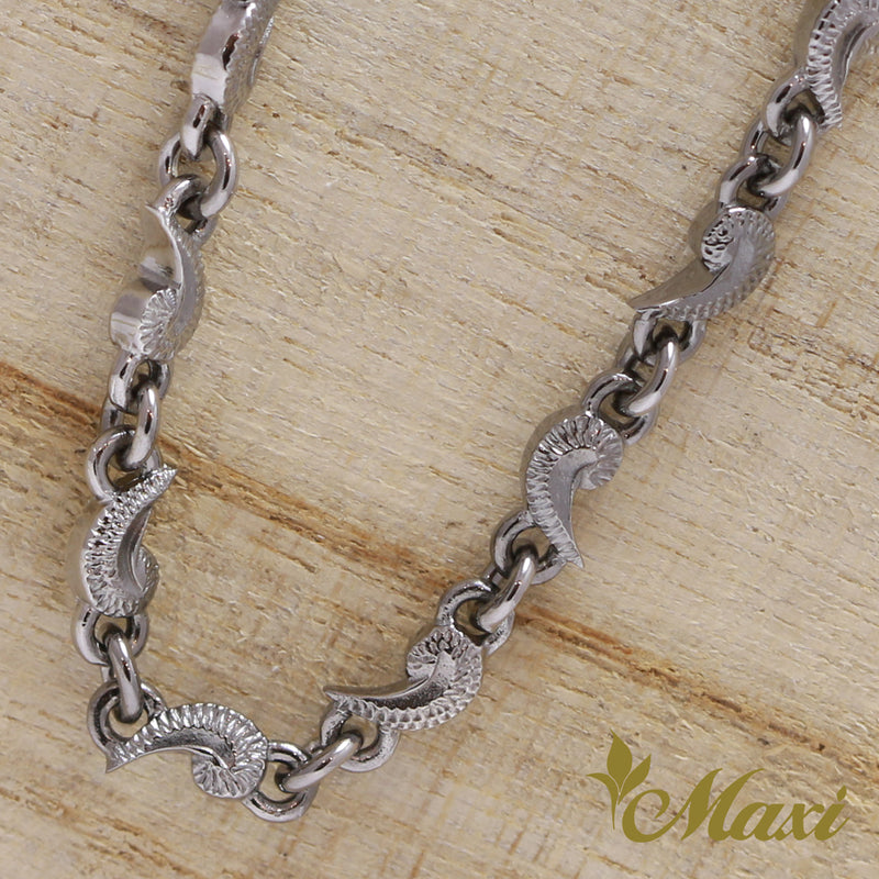 [Black Chrome Silver 925] Scroll Necklace -Hand Engraved Traditional Hawaiian Design*Made-to-order*(N0022)