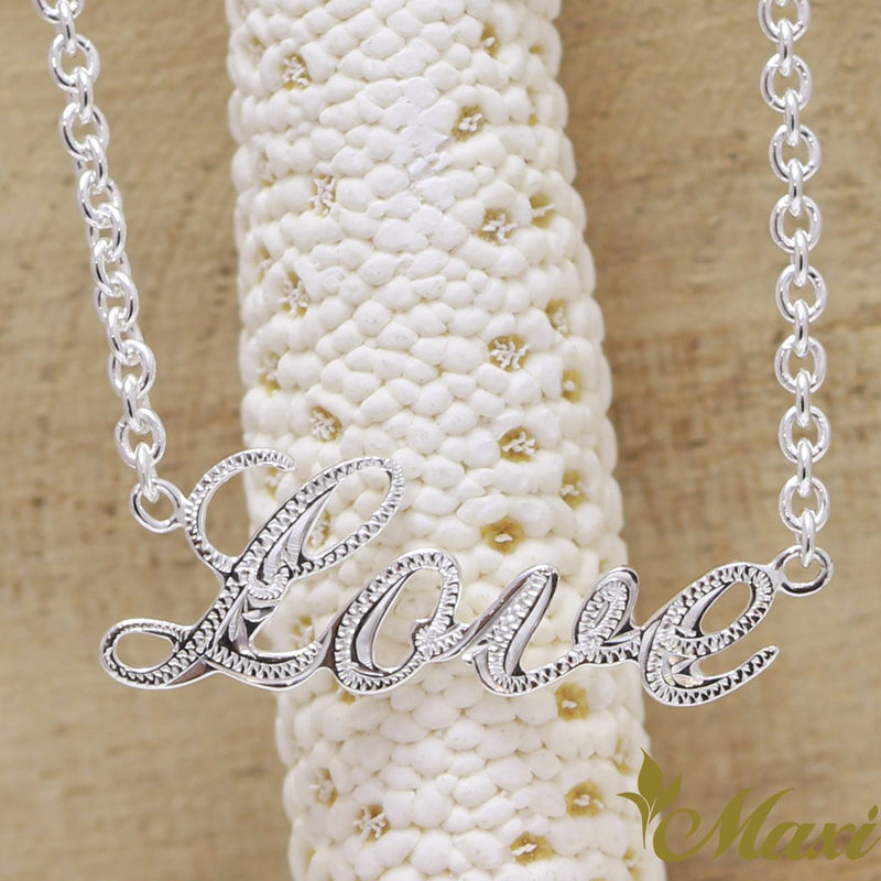[Silver 925] Aloha/Laulea/Love Letter Necklace Medium-Hand Engraved Traditional Hawaiian Design (N0164)