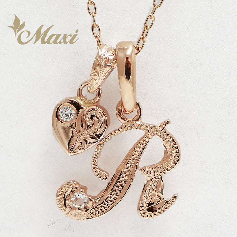 [14K Gold] Initial and Heart Pendant Set (P0101 Diamond + H0107 Diamond) [Made to Order]