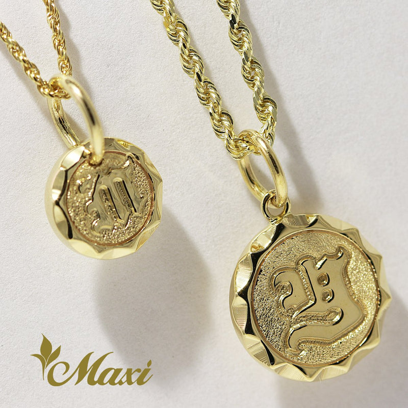 [14K Gold] Round Sand Back Raised Hawaiian Old English Styled Initial Pendant-Small (P0121)