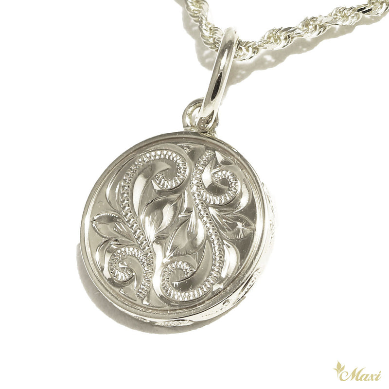 [Silver 925] PoePoe Round Pendant Large-Hand Engraved Traditional Hawaiian Design (P0902)