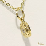[14K Gold] Round Stone Pendant Small-Hand Engraved Traditional Hawaiian Design (P0909)