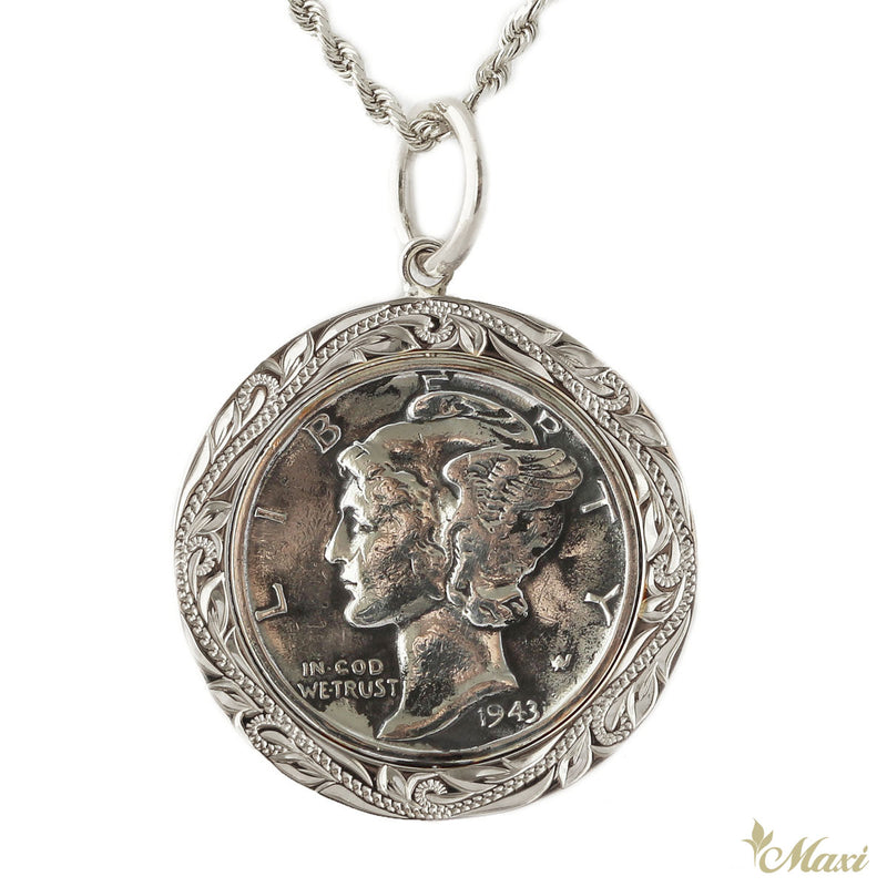 [Silver 925] Spinning Mercury Dime Pendant-Hand Engraved Traditional Hawaiian Design (P0939)