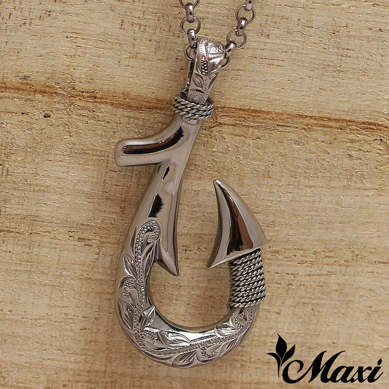 Black Chrome Silver 925] Fish Hook Pendant Small-Double Side
