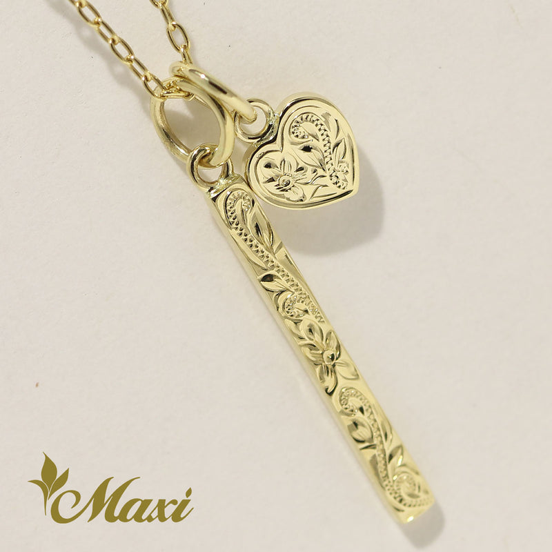 [14K Gold]  Petite Bar Pendant with charm *Made-to-order*(P0960+H0129 Set)　ゴールドペンダント　ゴールドネックレス