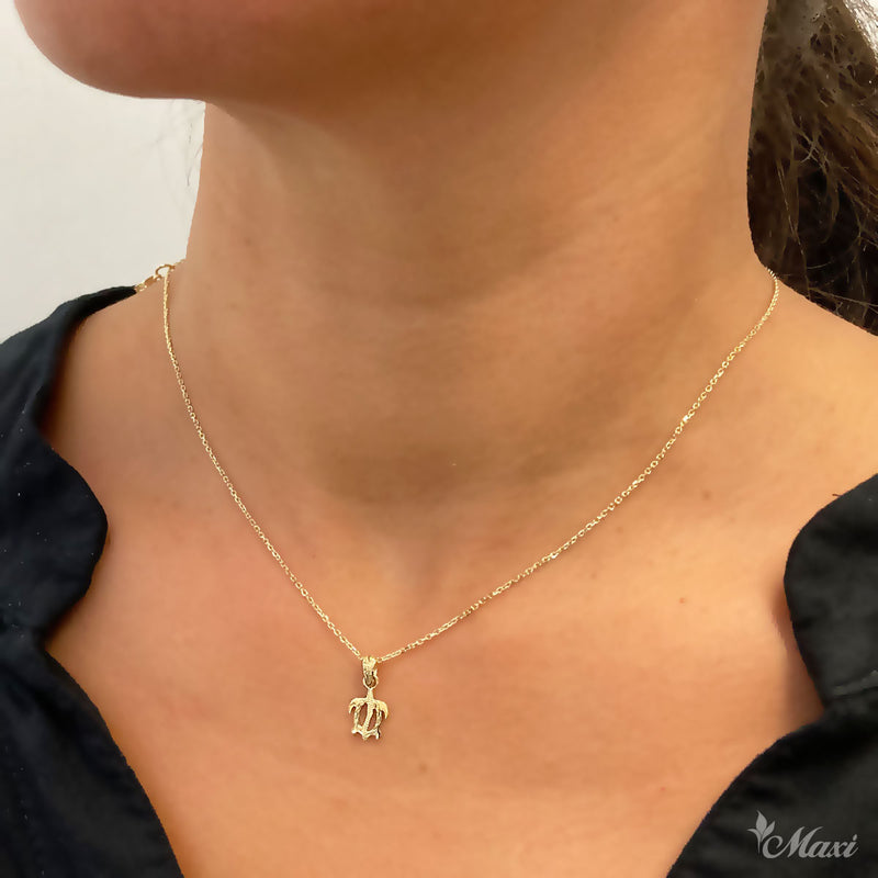 [14K Gold] Petite Honu(Hawaiian Sea Turtle) Pendant  (P1273)