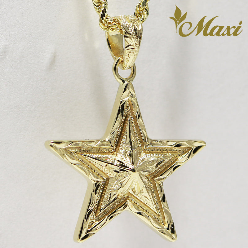 [14K Yellow Gold] Star Pendant-Hand Engraved Traditional Hawaiian Design*Made-to-order* (P1172)
