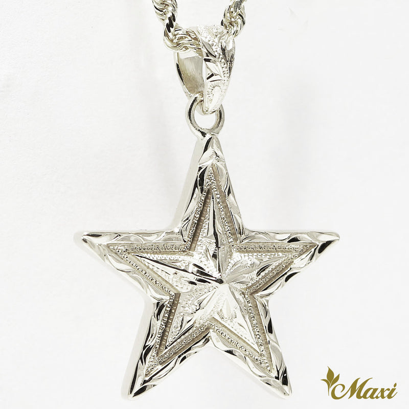 [Silver 925] Star Pendant-Hand Engraved Traditional Hawaiian Design*Made-to-order* (P1172)