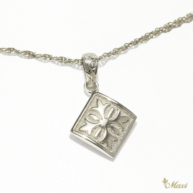 [Silver 925] Maile Leaf Hawaiian Quilt Pendant (P1254) [Made to Order]