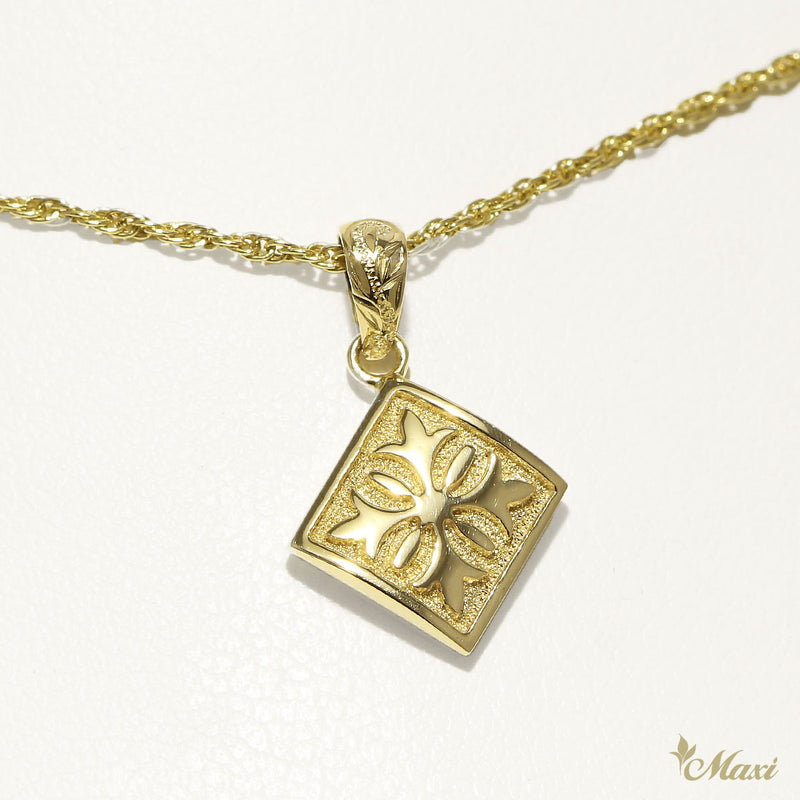 [14K Gold] Maile Leaf Hawaiian Quilt Pendant (P1254) [Made to Order]