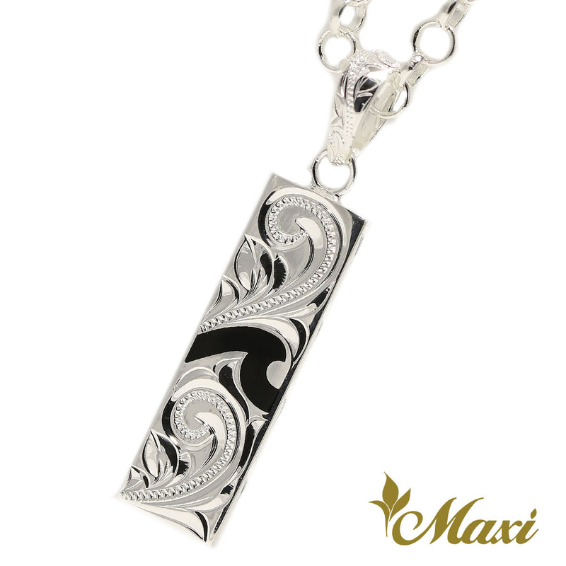 [Silver 925]Bar Pendant-Wave-Enamel with Engraving (P1279-A)*Mede-to order*