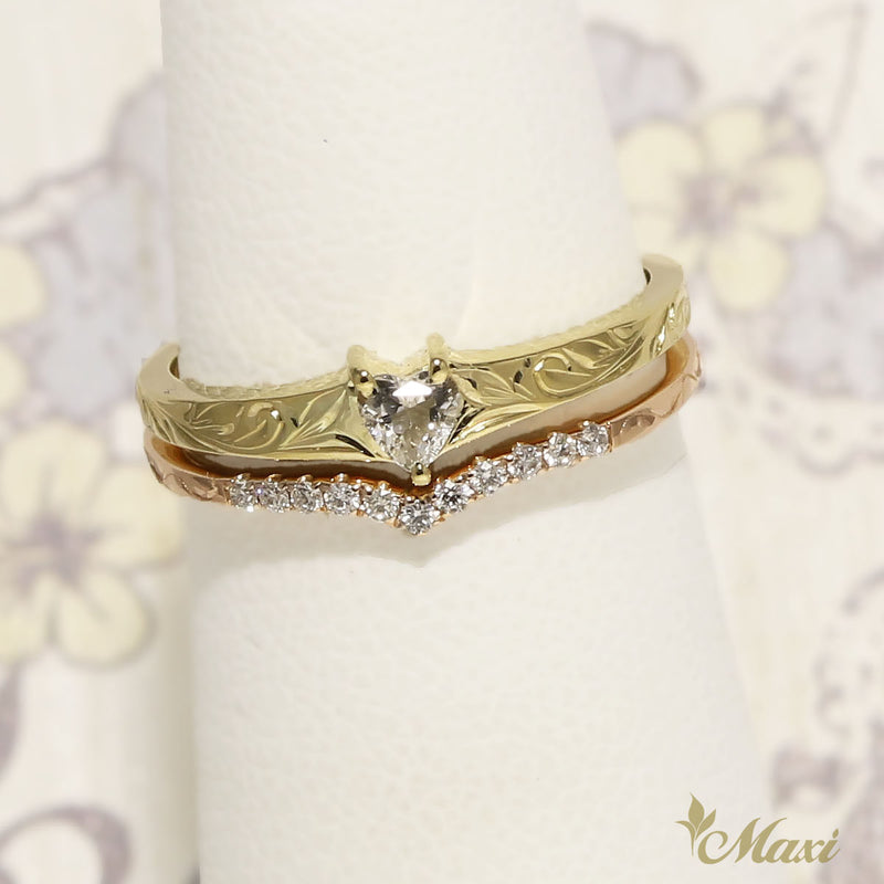 [14K Gold] Heart Shaped Diamond Ring Set [Made to Order] (R0274-Dia)