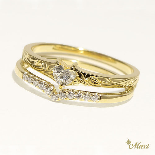 [14K Gold] Heart Shaped Diamond Ring Set [Made to Order] (R0274-Dia)