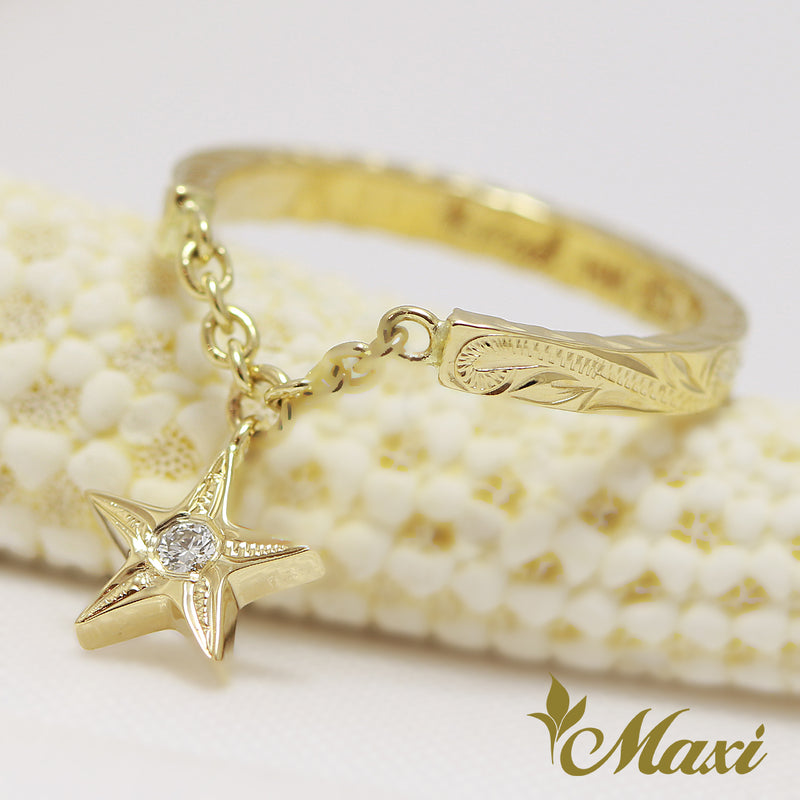 [14K Gold] Star Swing Pinky Ring with Diamond [Made to Order] (R0445)