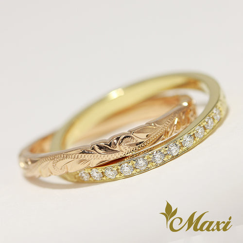 [14K Yellow Gold & Pink Gold]  2 x 3mm Double Ring with Diamond [Made to Order] (R0830)