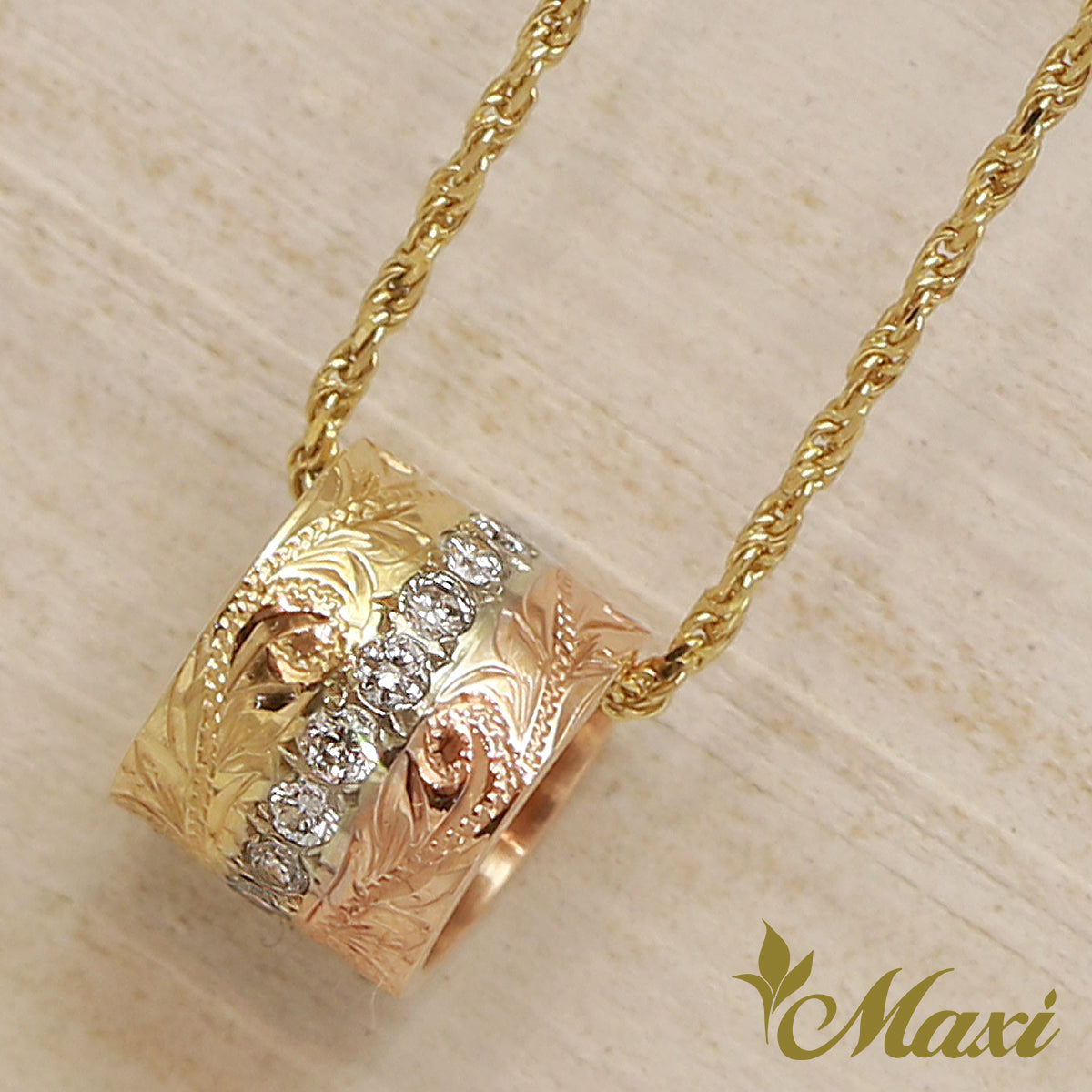 14K Gold] 3Tone Large Tube Pendant Top with Diamond *Made-to-order