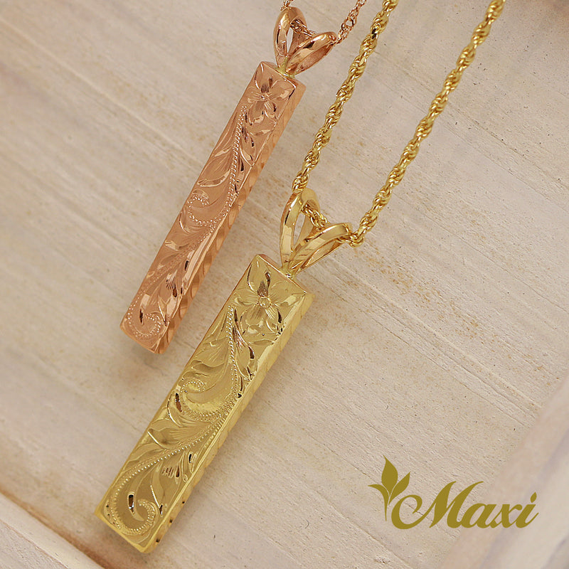 [14K Yellow Gold] 6mm×2mmThick Pendant -Hand Engraved Traditional Hawaiian Design*Made-to-order* (TRD)