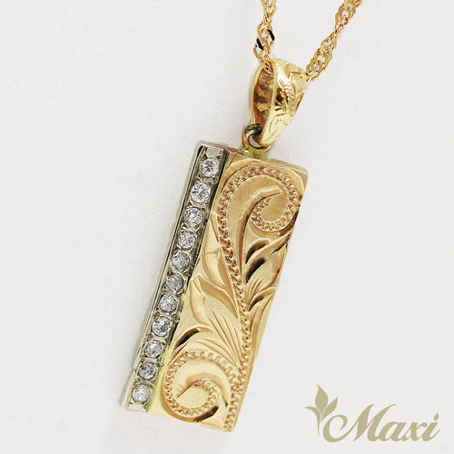 [14K Gold] 8mm Bar Pendant with 11pc Diamonds [Made to Order]