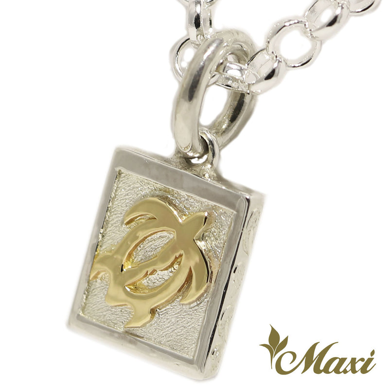 [Silver 925+14K Gold] Honu square pendant *Made to Order*TRDSP